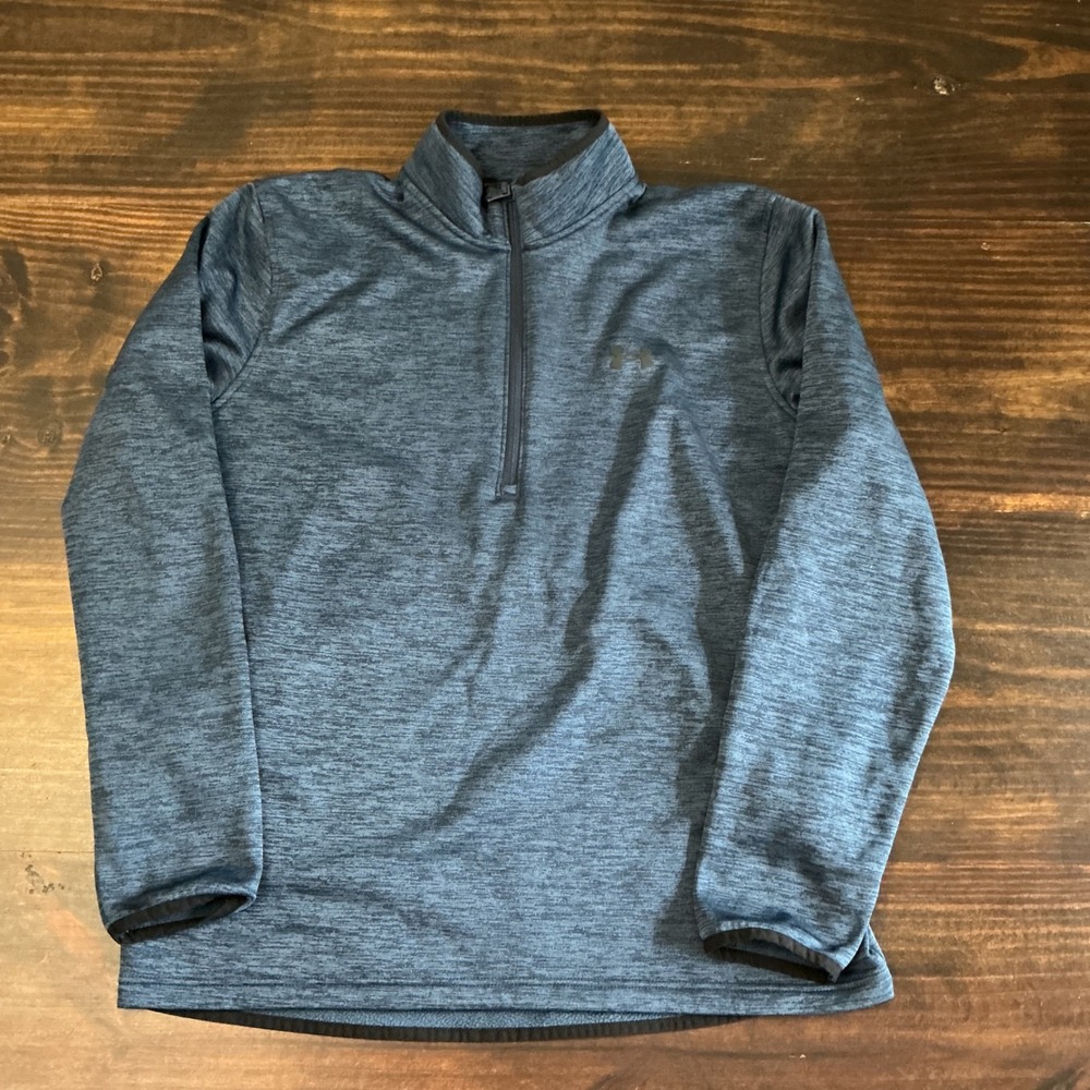 Under Armour Mens ColdGear Quarter Zip Pullover Blue Heathered Fleece Large